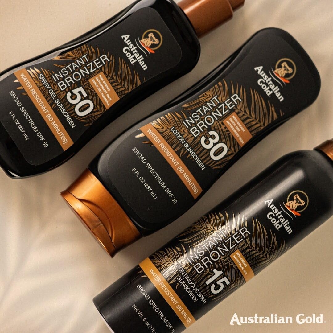 Australian Gold Spray Gel Sunscreen with Instant Bronzer SPF 30, 8 Ounce | Moisturize & Hydrate Skin | Broad Spectrum | Water Resistant | Non-Greasy | Oxybenzone Free | Cruelty Free 24Hr Smart